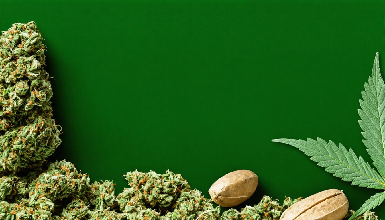 Dense clusters of green buds with two seeds and a single serrated leaf on a solid green background