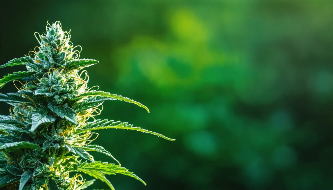 Green plant with pointed leaves and white hairs, set against a blurred green background with soft lighting