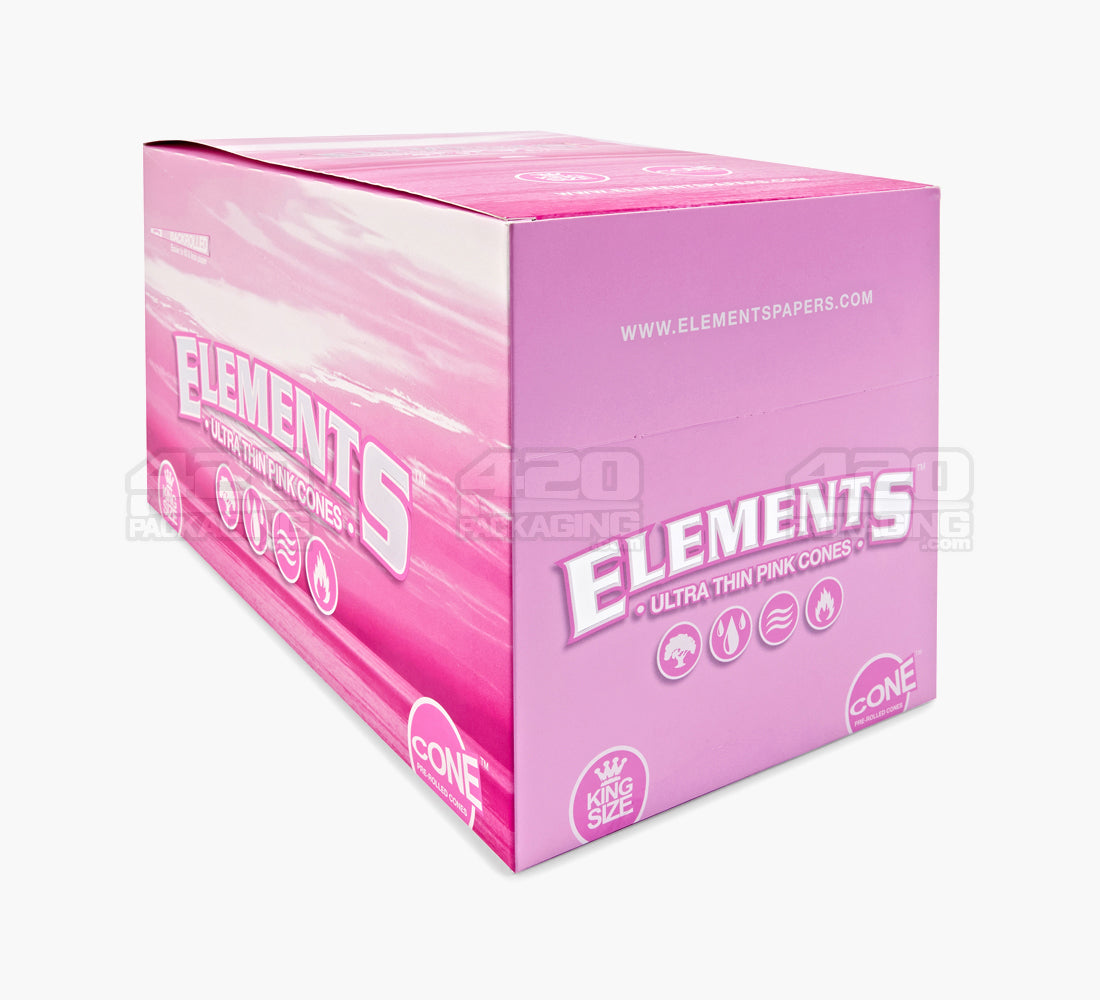 ELEMENTS | 'Retail Display' King Size Ultra Thin Pre-Rolled Cones | 109mm - Pink Rice Paper - 32 Count