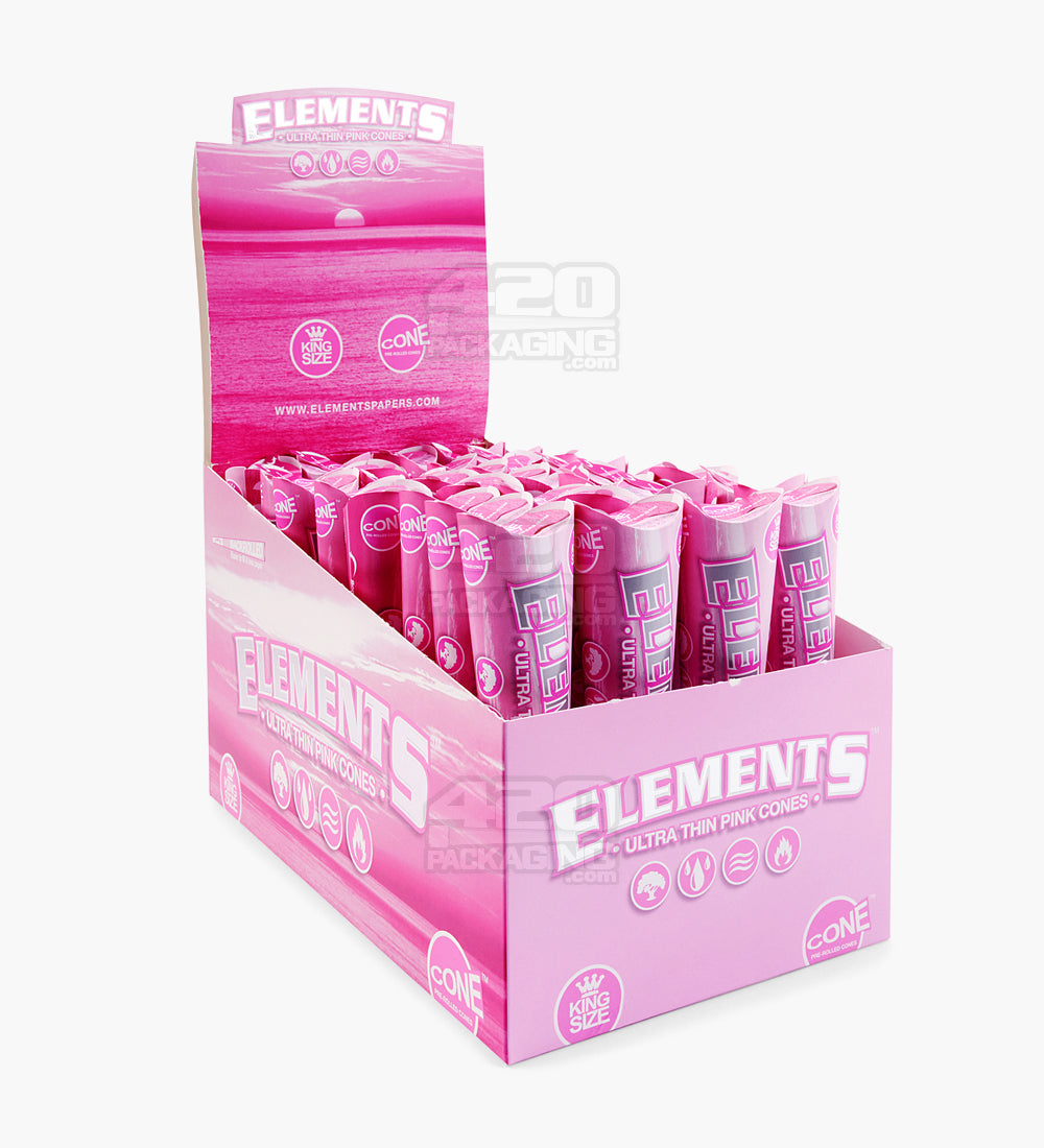 ELEMENTS | 'Retail Display' King Size Ultra Thin Pre-Rolled Cones | 109mm - Pink Rice Paper - 32 Count