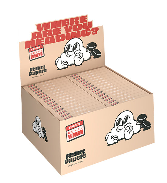 FLYING PAPERS | 'Retail Display' Pre-Rolled Cones | 109mm - Organic White Paper - 60 Count