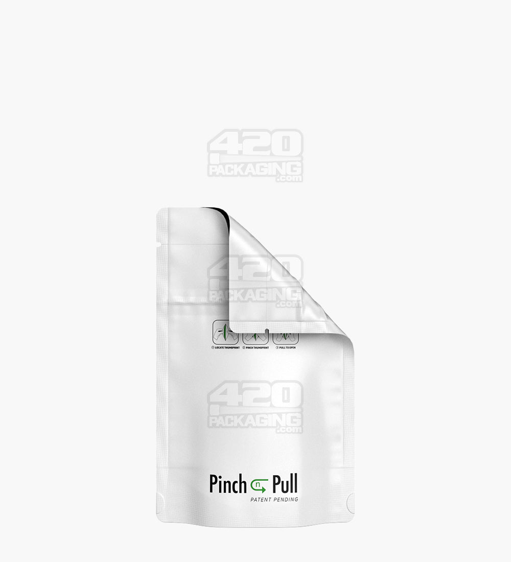 Child Resistant & Tamper Evident | Pinch N Pull Matte White Mylar Bags | 3.6in x 5.8in - 3.5g - 250 Count