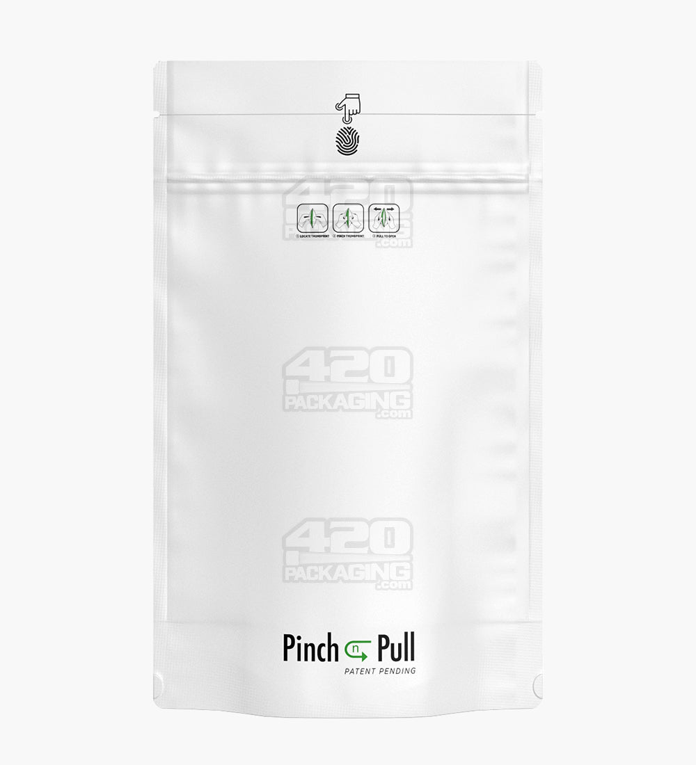 Child Resistant & Tamper Evident | Pinch N Pull Matte White Mylar Bags | 6in x 9.8in - 28g - 250 Count