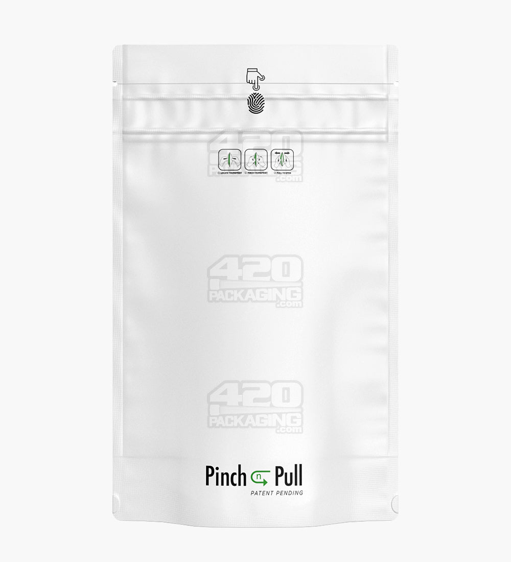 Child Resistant & Tamper Evident | Pinch N Pull Matte White Mylar Bags | 6in x 9.8in - 28g - 250 Count