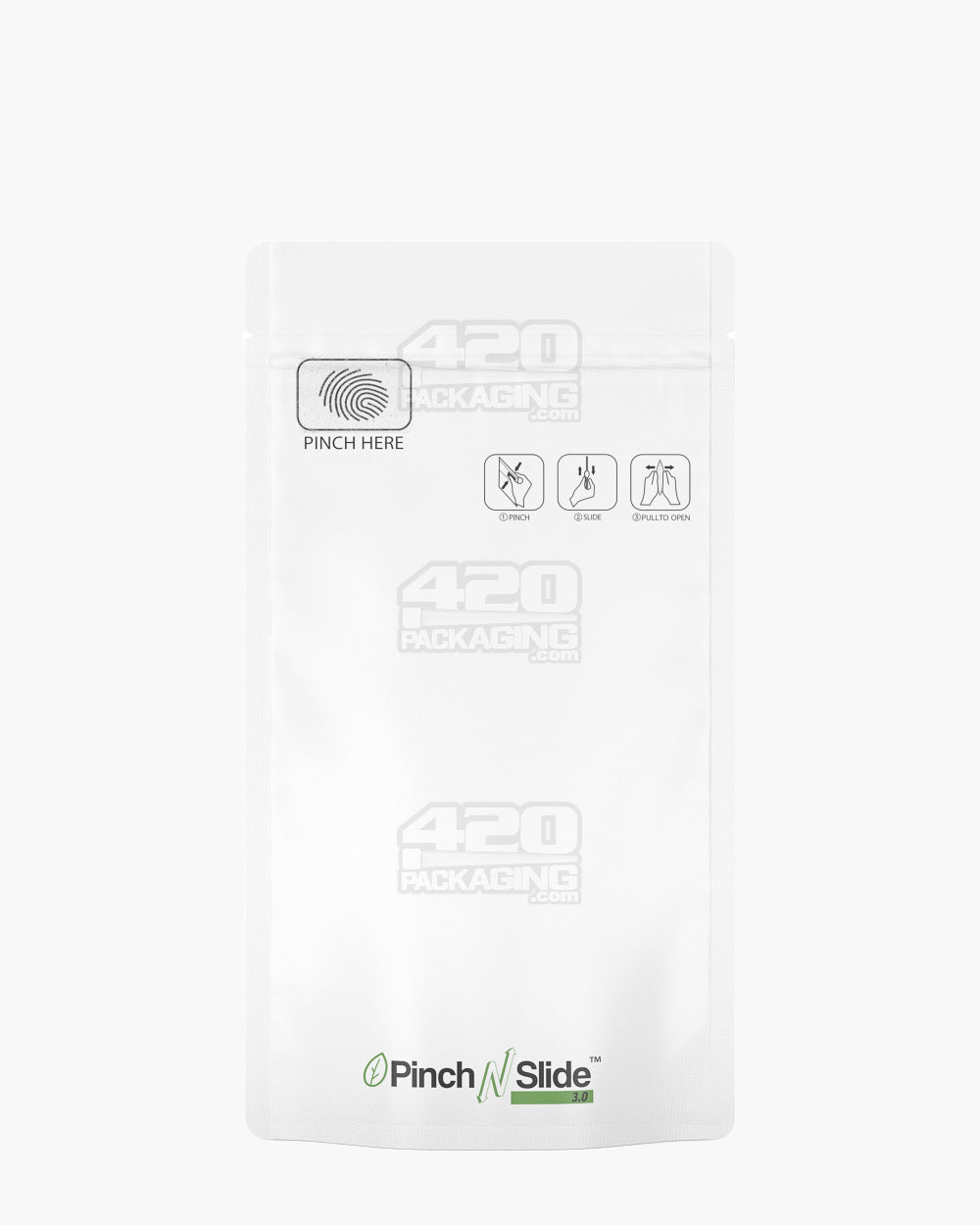 Matte-White 4" x 7.4" PCR Mylar Pinch N Slide 3.0 Child Resistant & Tamper Evident Bags (7 grams) 250/Box - 1