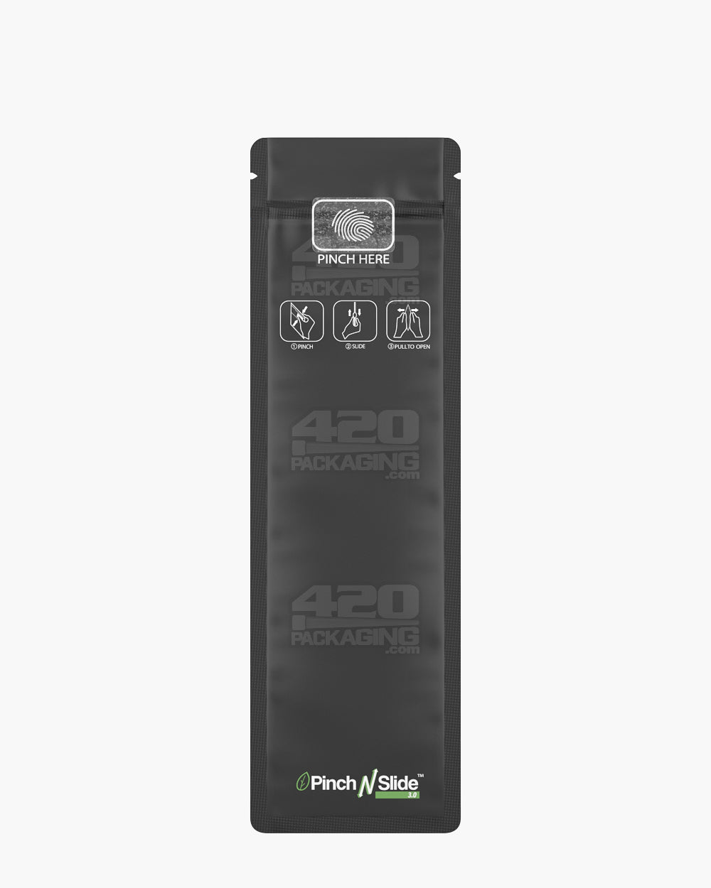 Child Resistant & Tamper Evident | Pinch N Slide 3.0 Matte Black PCR Mylar Bags | 2.4in x 7.8in - 2.5g - 250 Count
