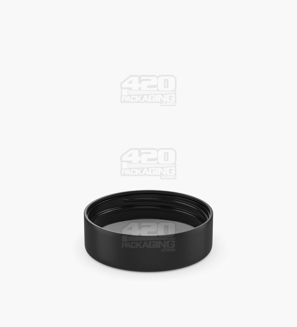 Child Resistant | Smooth Push Down & Turn Plastic PCR Caps w/ Text & Foam Liner | 50mm - Matte Black - 100 Count