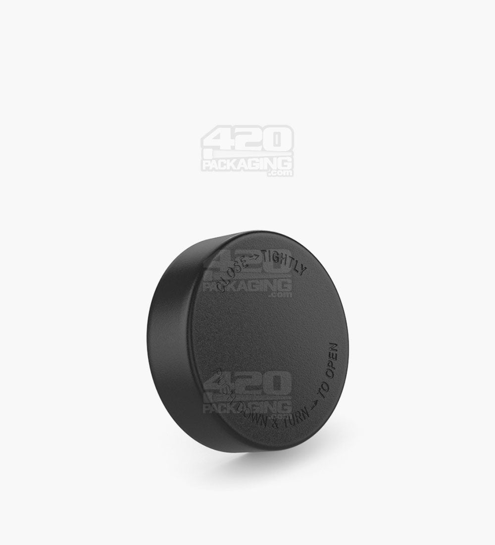 Child Resistant | Smooth Push Down & Turn Plastic PCR Caps w/ Text & Foam Liner | 50mm - Matte Black - 100 Count