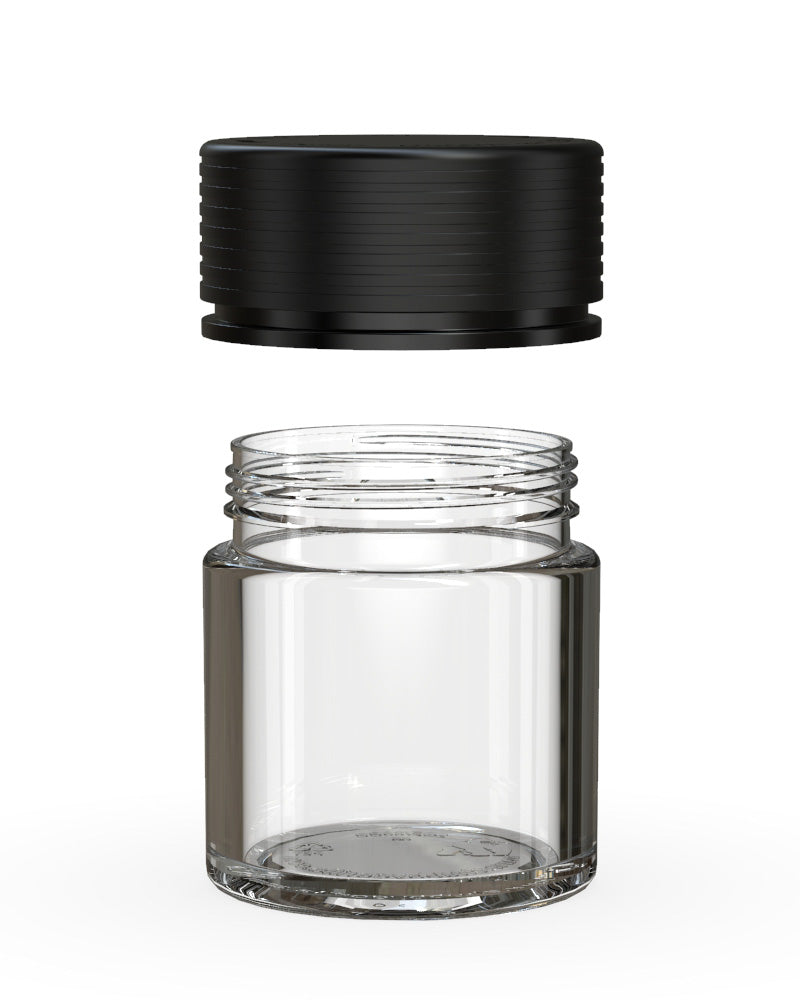 CHUBBY GORILLA | Child Resistant Clear Plastic Thick Wall Spiral Jar w/ Black Cap | 55mm - 2oz - 150 Count