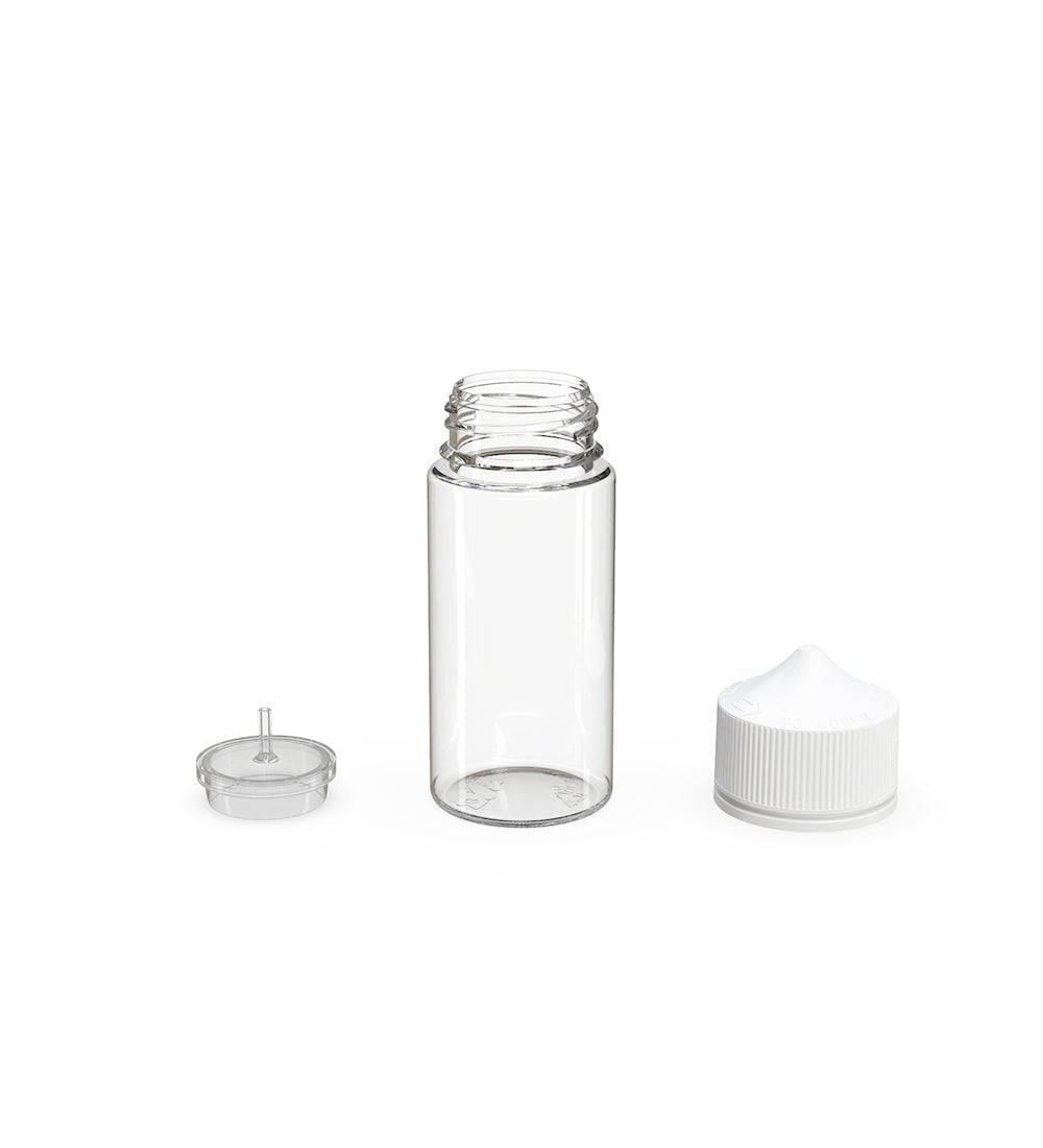 100mL Chubby Gorilla Clear Child Resistant PET Unicorn Dropper Bottles w/ White Closure 400/Box - 4