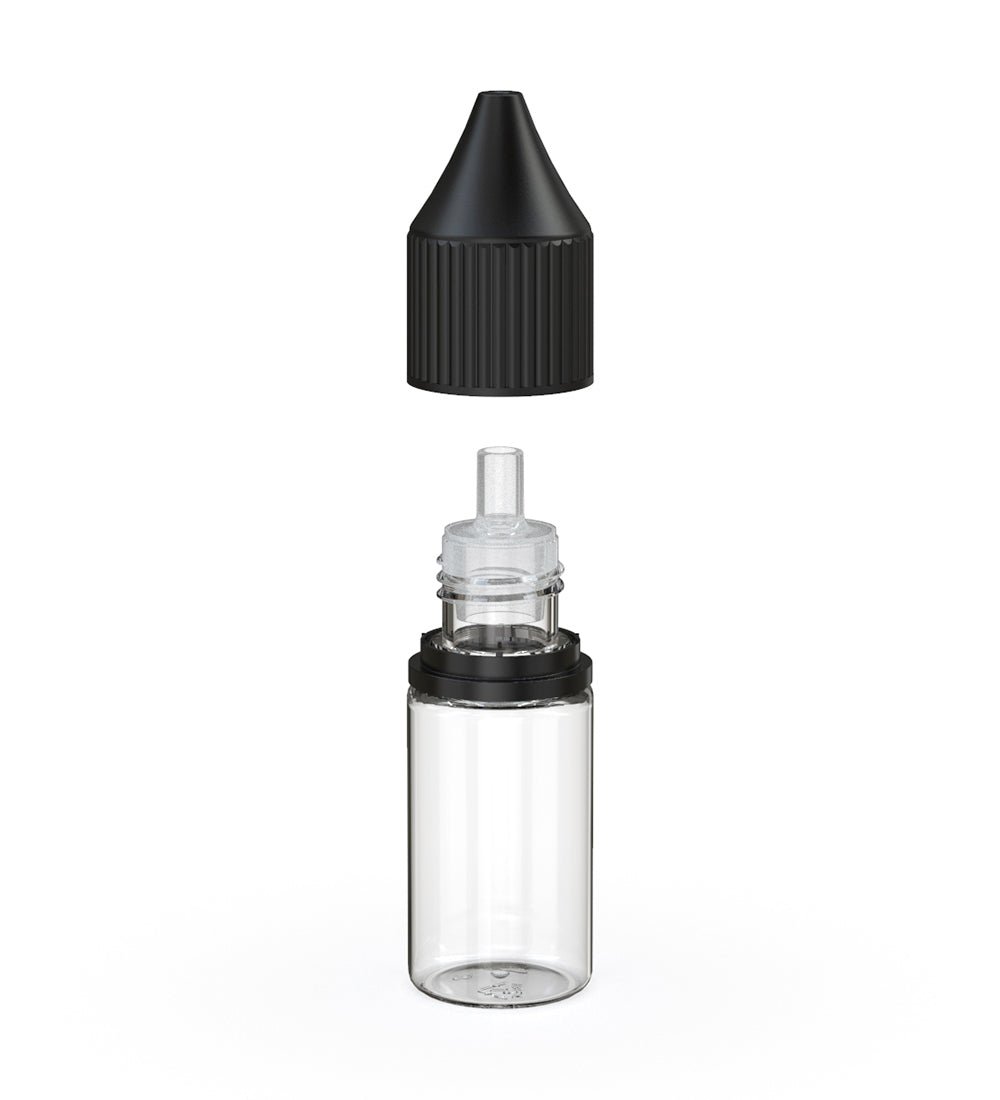 10mL Chubby Gorilla Clear Child Resistant PET Unicorn Dropper Bottles w/ Black Reducer 2000/Box - 2