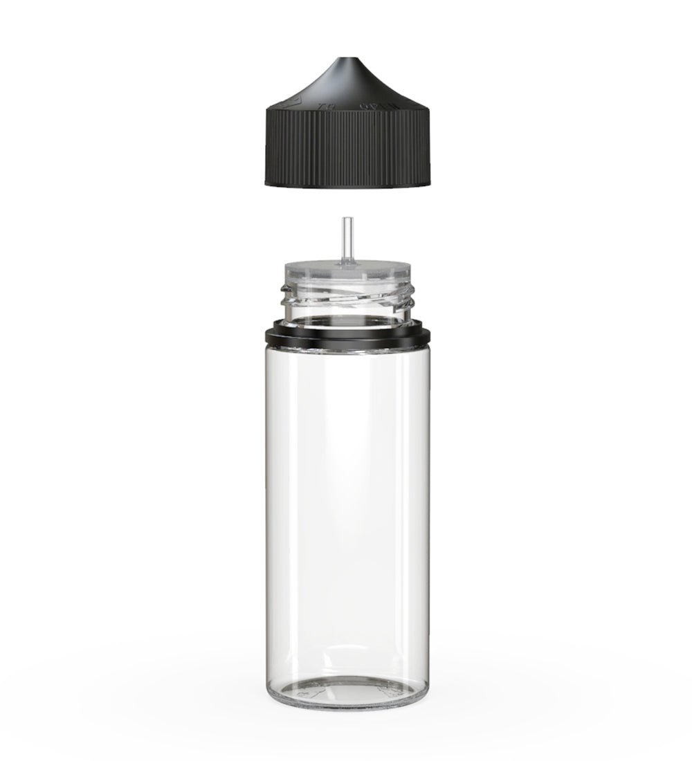 120mL Chubby Gorilla Clear Child Resistant PET Unicorn Dropper Bottles w/ Black Closure 400/Box - 2