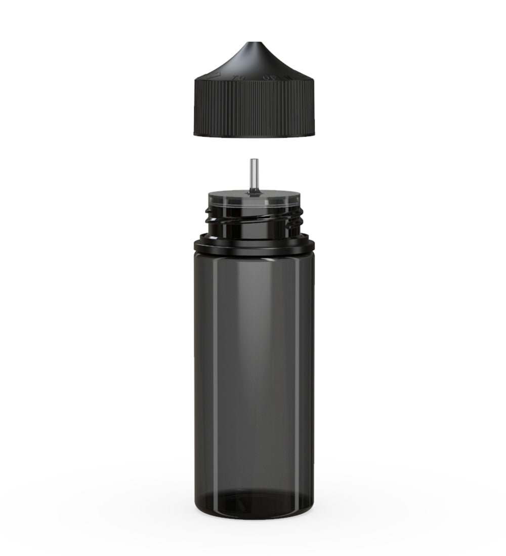 120mL Chubby Gorilla Clear Black Child Resistant PET Unicorn Dropper Bottles w/ Black Closure 400/Box - 2
