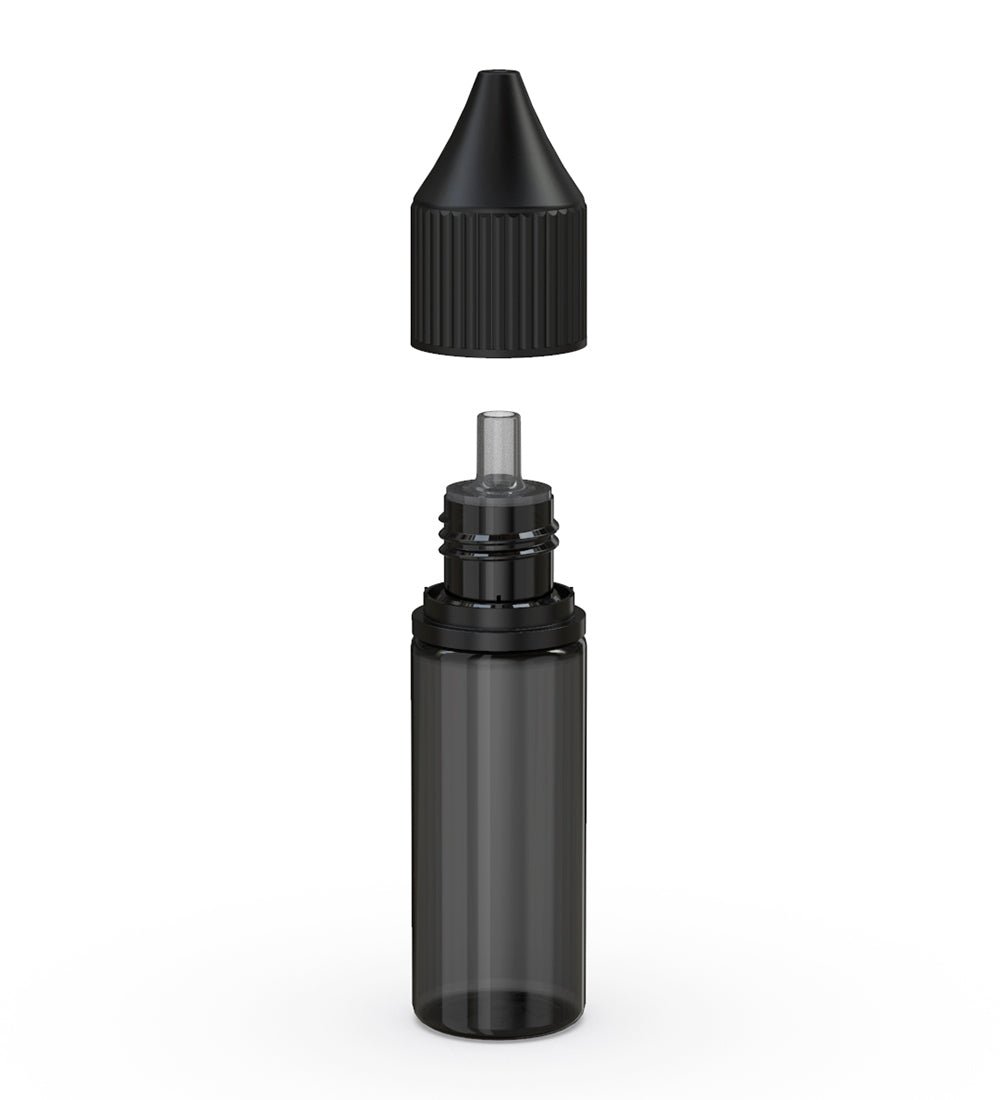15mL Chubby Gorilla Clear Black Child Resistant PET Unicorn Dropper Bottles w/ Black Reducer 2000/Box - 2