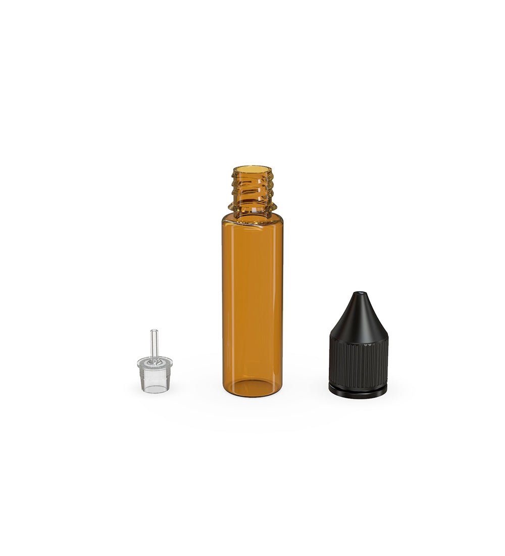 20mL Chubby Gorilla Amber Child Resistant PET Unicorn Dropper Bottles w/ Black Closure 1000/Box - 4