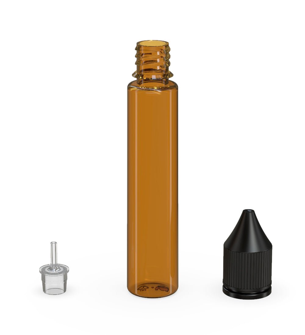 30mL Chubby Gorilla Amber Child Resistant PET Unicorn Dropper Bottles w/ Black Closure 1000/Box - 4