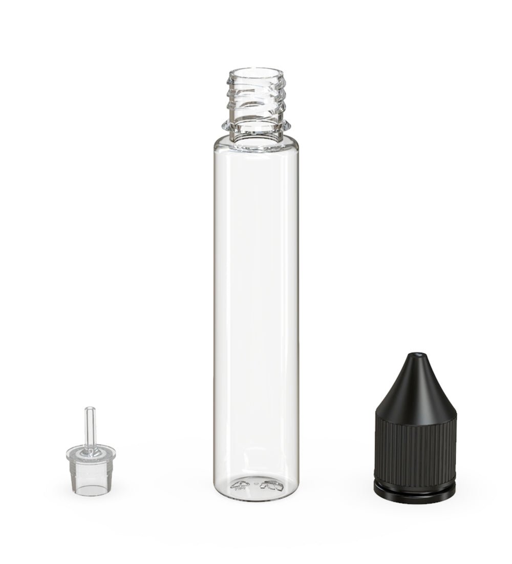 30mL Chubby Gorilla Clear Child Resistant PET Unicorn Dropper Bottles w/ Black Closure 1000/Box - 4