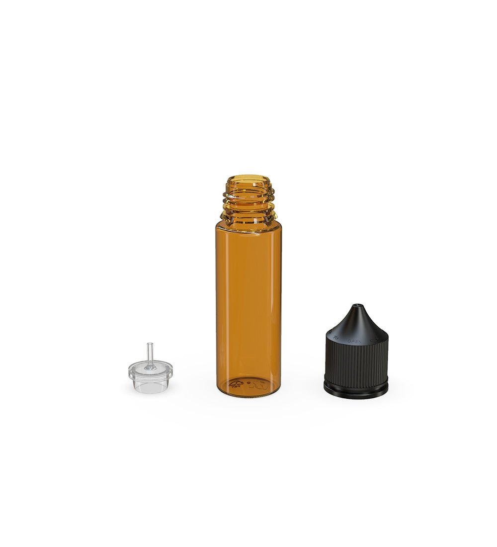 50mL Chubby Gorilla Amber Child Resistant PET Unicorn Dropper Bottles w/ Black Closure 500/Box - 4