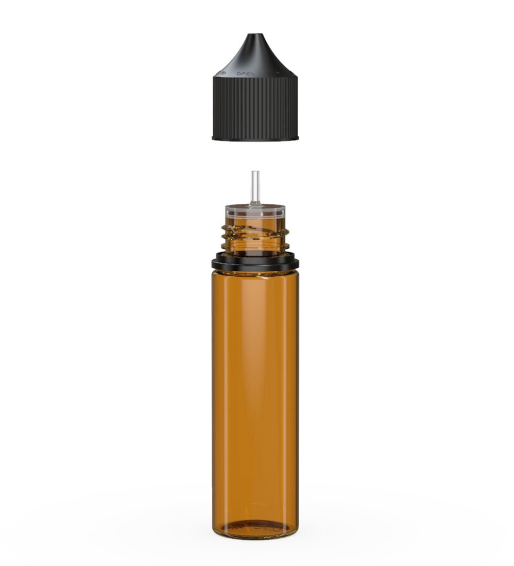 60mL Chubby Gorilla Amber Child Resistant PET Unicorn Dropper Bottles w/ Black Closure 500/Box - 2