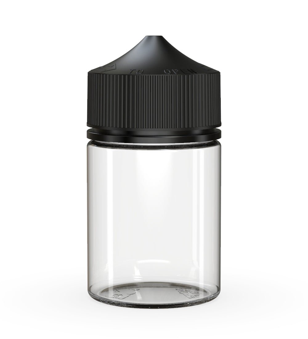 CHUBBY GORILLA Child Resistant Stubby Unicorn PET Dropper Bottles Clear | 60mL - w/ Black Lid | Sample