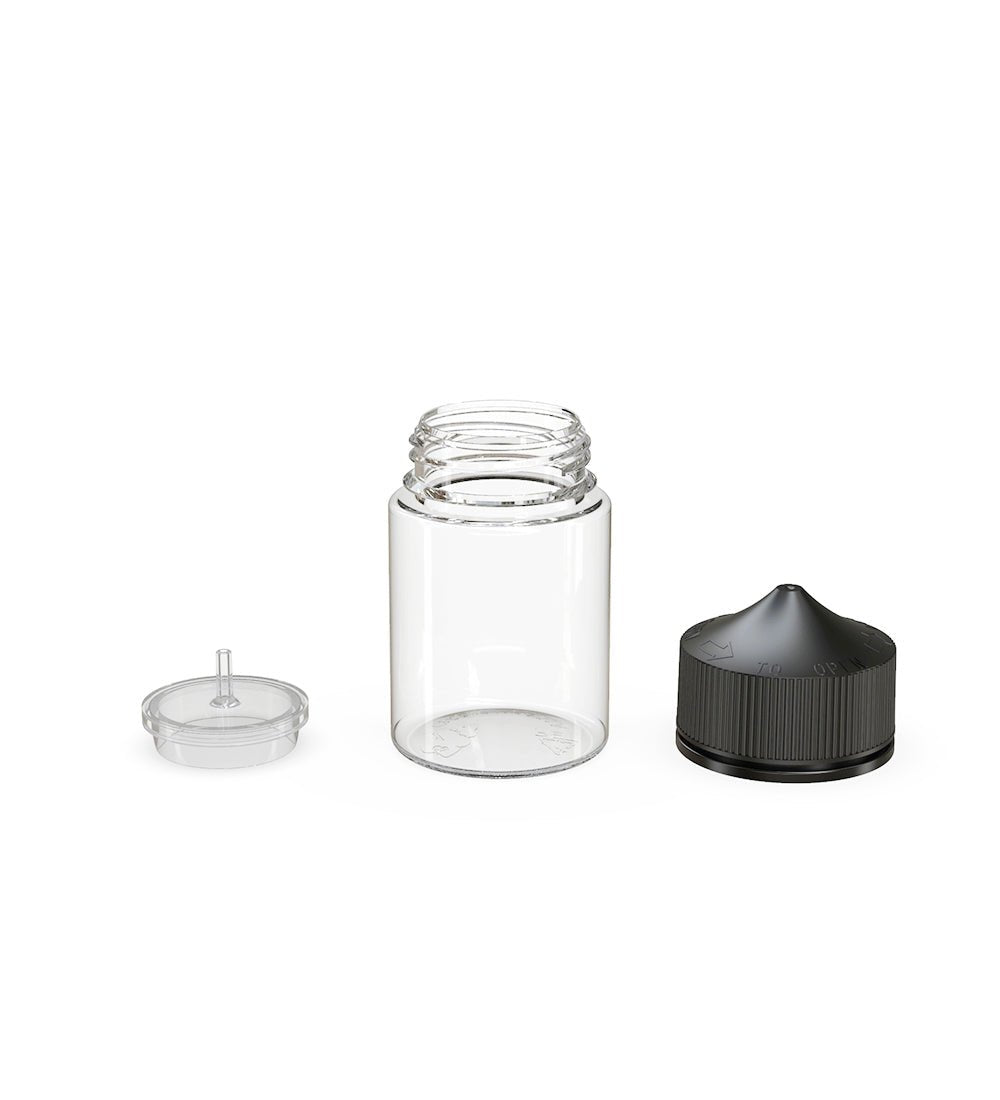 60mL Chubby Gorilla Clear Child Resistant PET Stubby Unicorn Dropper Bottles w/ Black Closure 500/Box - 4