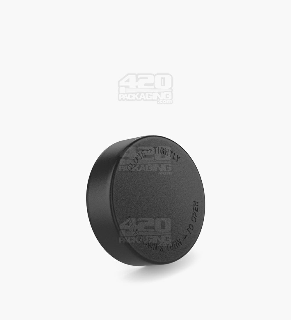 Child Resistant | Smooth Push Down & Turn Plastic Caps w/ Text & Foam Induction Heat Seal Liner | 50mm - Matte Black - 100 Count