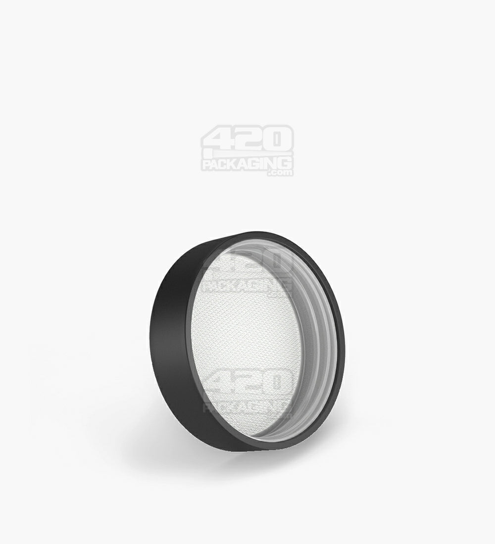 Child Resistant | Smooth Push Down & Turn Plastic Caps w/ Text & Foam Induction Heat Seal Liner | 50mm - Matte Black - 100 Count