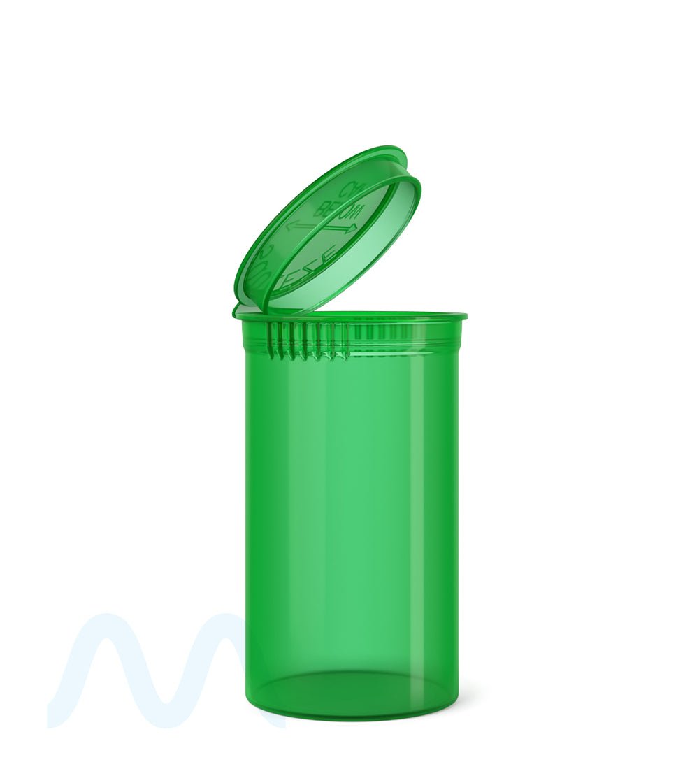 Child Resistant Transparent Green Pop Top PCR Bottles | 19dr - 3.5g | Sample