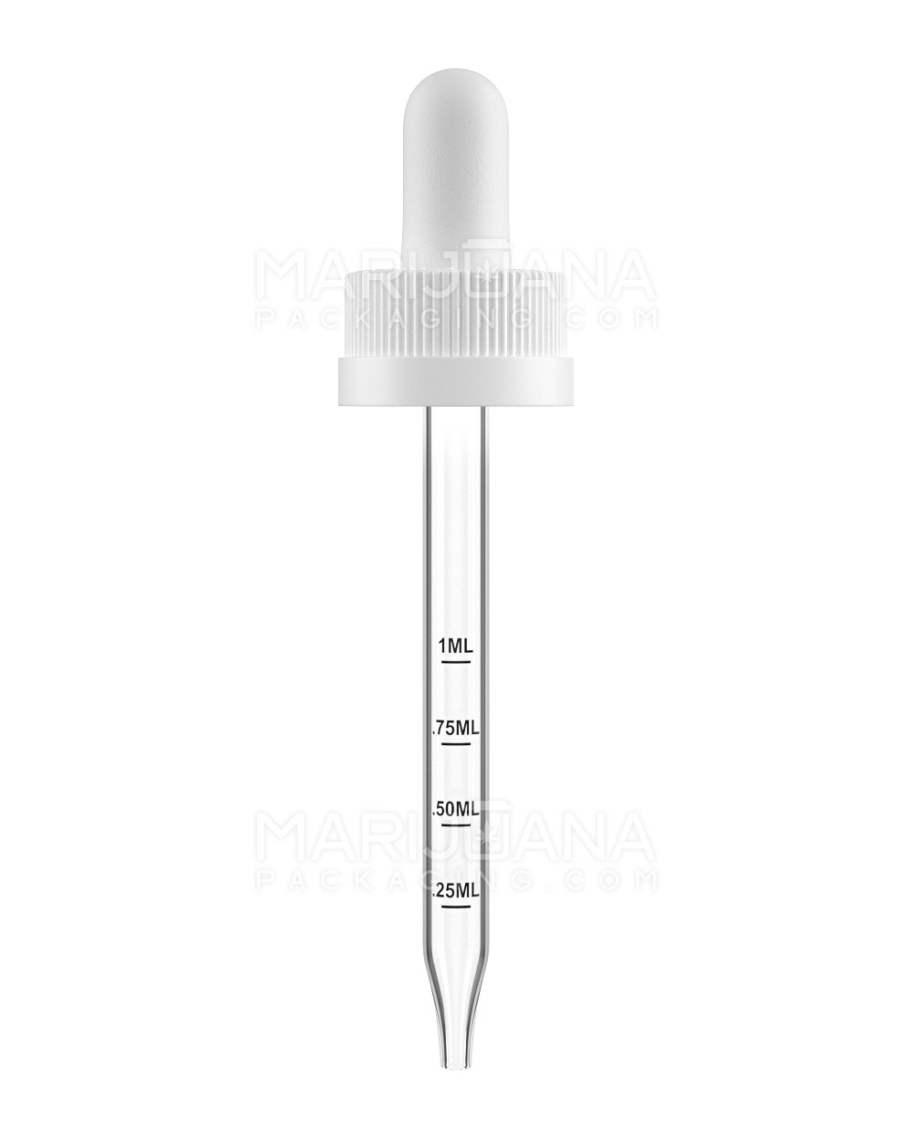 Child Resistant White Graduated Ribbed Glass Dropper Cap | 2oz - 1mL | Sample