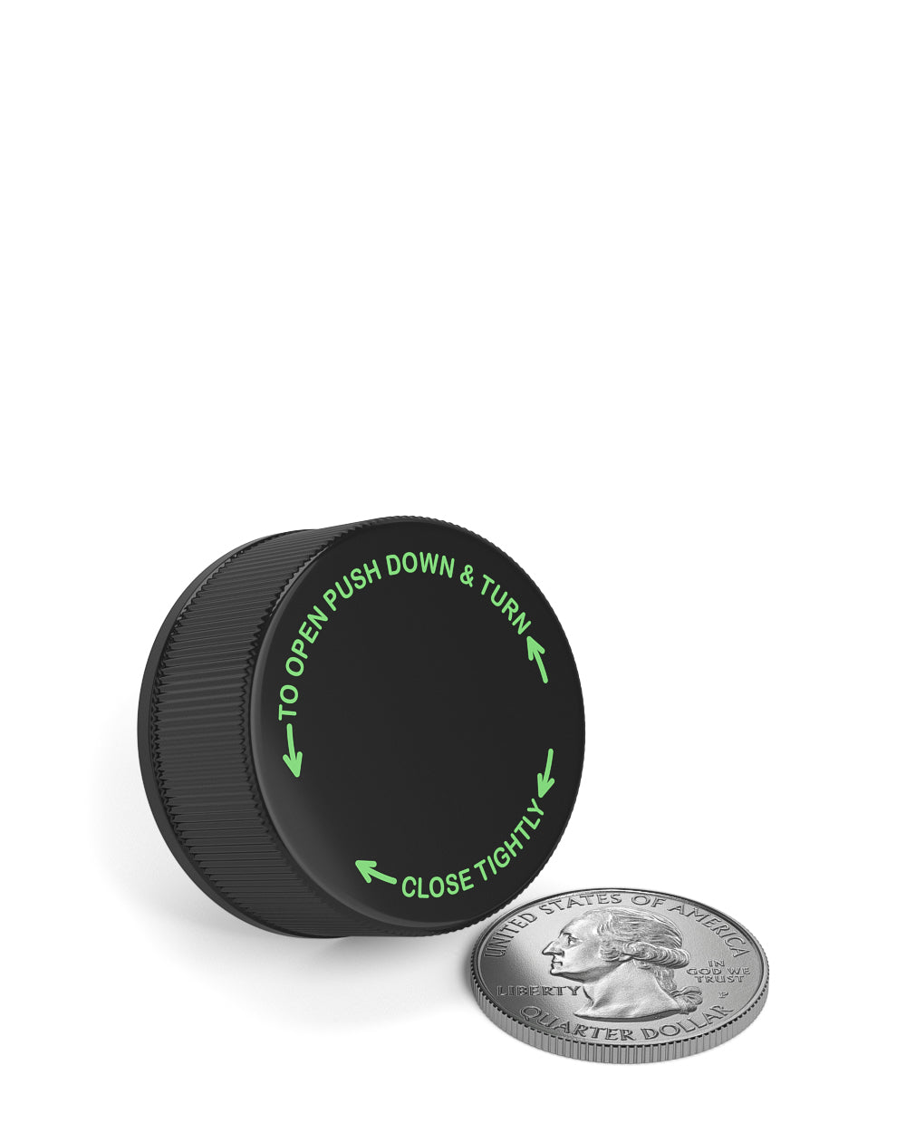 Child Resistant | Ribbed Push Down & Turn Plastic Caps w/ Foam Liner | 28mm - Glossy Black - 504 Count