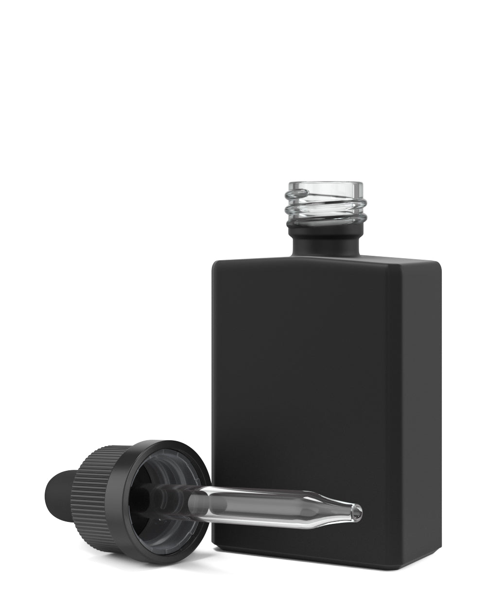 Child Resistant | Rectangular Glass Tincture Bottles w/ Black Ribbed Dropper Cap | 30mL - Matte Black - 120 Count