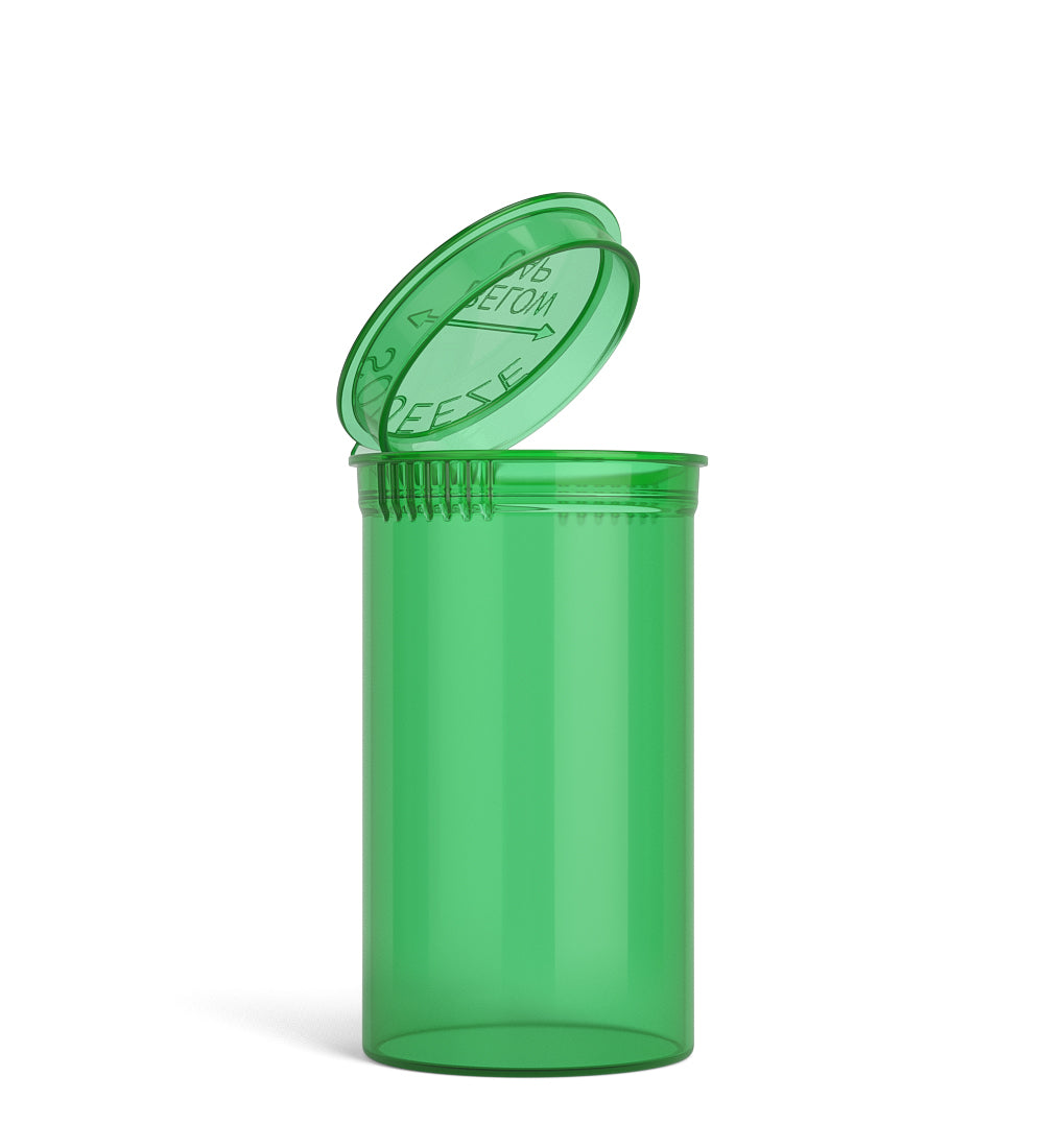 Child Resistant | Transparent Green Pop Top PCR Bottles | 19dr - 3.5g - 225 Count