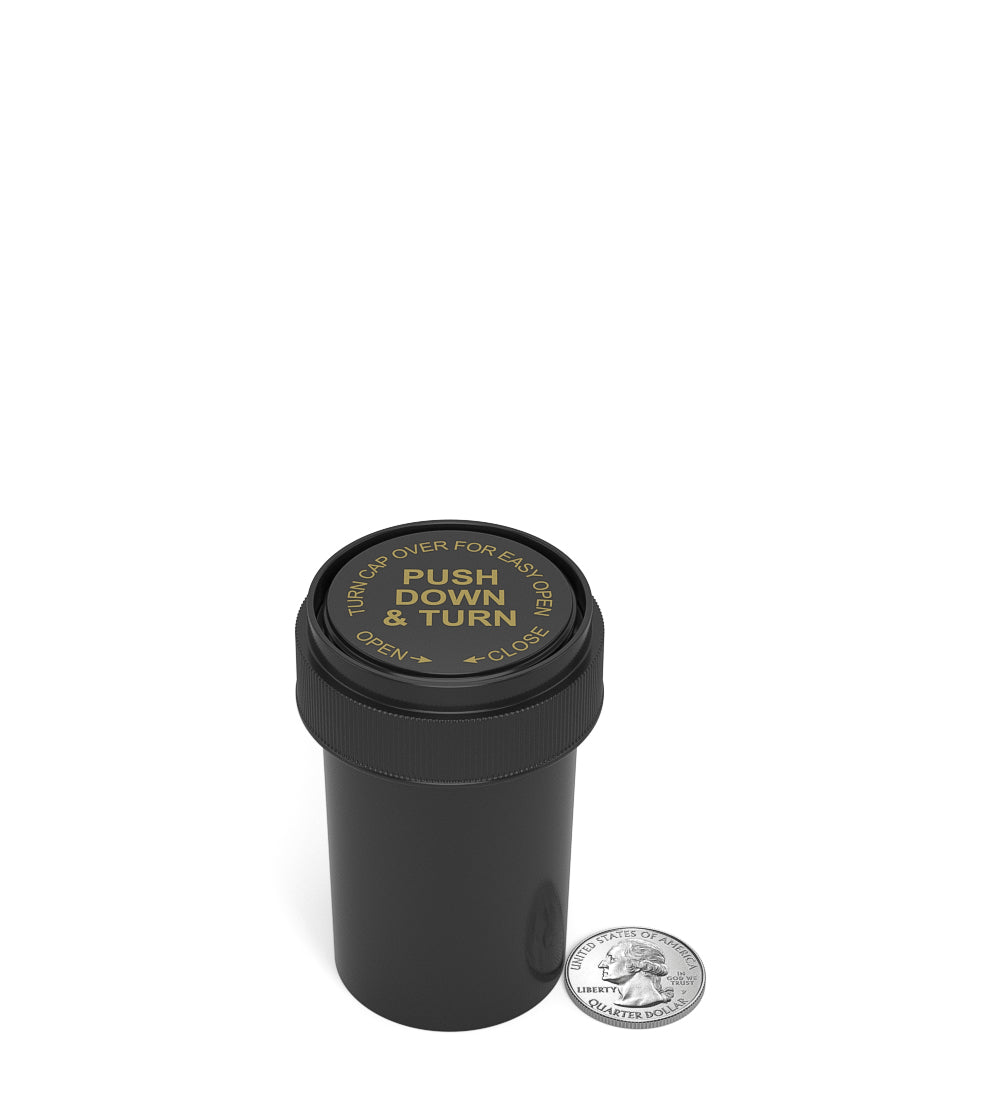 Child Resistant | Black Reversible PCR Cap Vials | 20dr - 3.5g - 240 Count