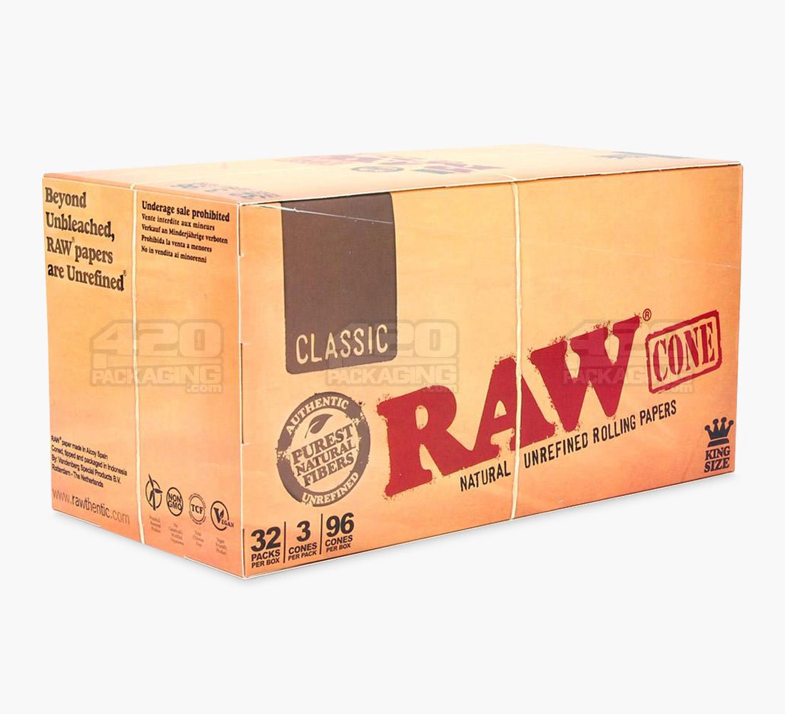 RAW 109mm Classic King Size Pre Rolled Hemp Paper Cones 109/Box - 2