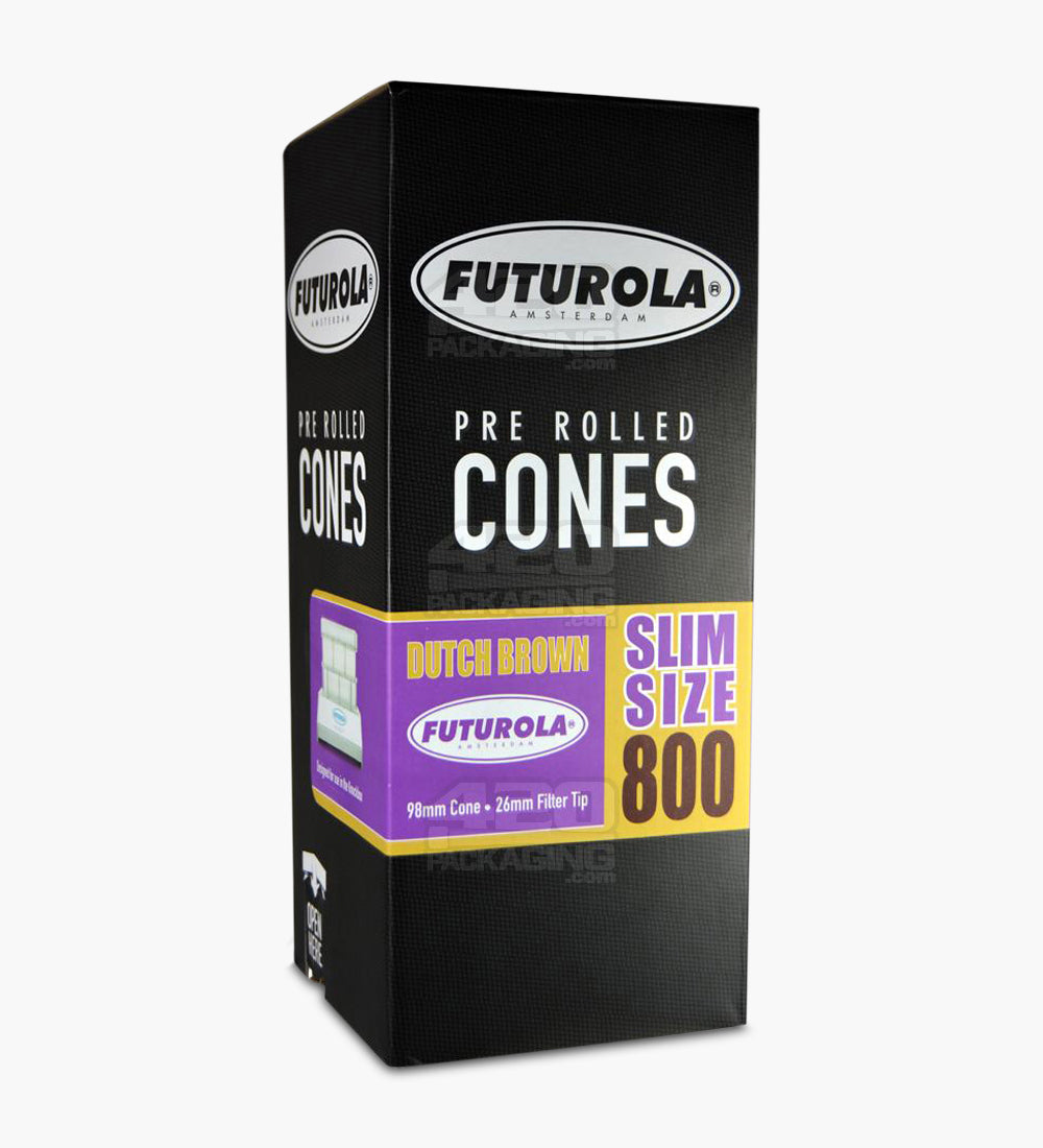 Futurola 98mm Slim Size Dutch Brown Pre Rolled Paper Cones 800/Box - 1
