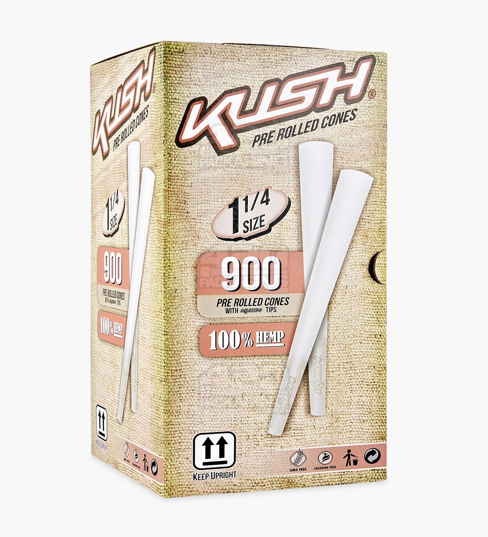 Kush 84mm 1 1/4 Size Bleached White Pre Rolled Cones w/ Filter Tip 900/Box - 1