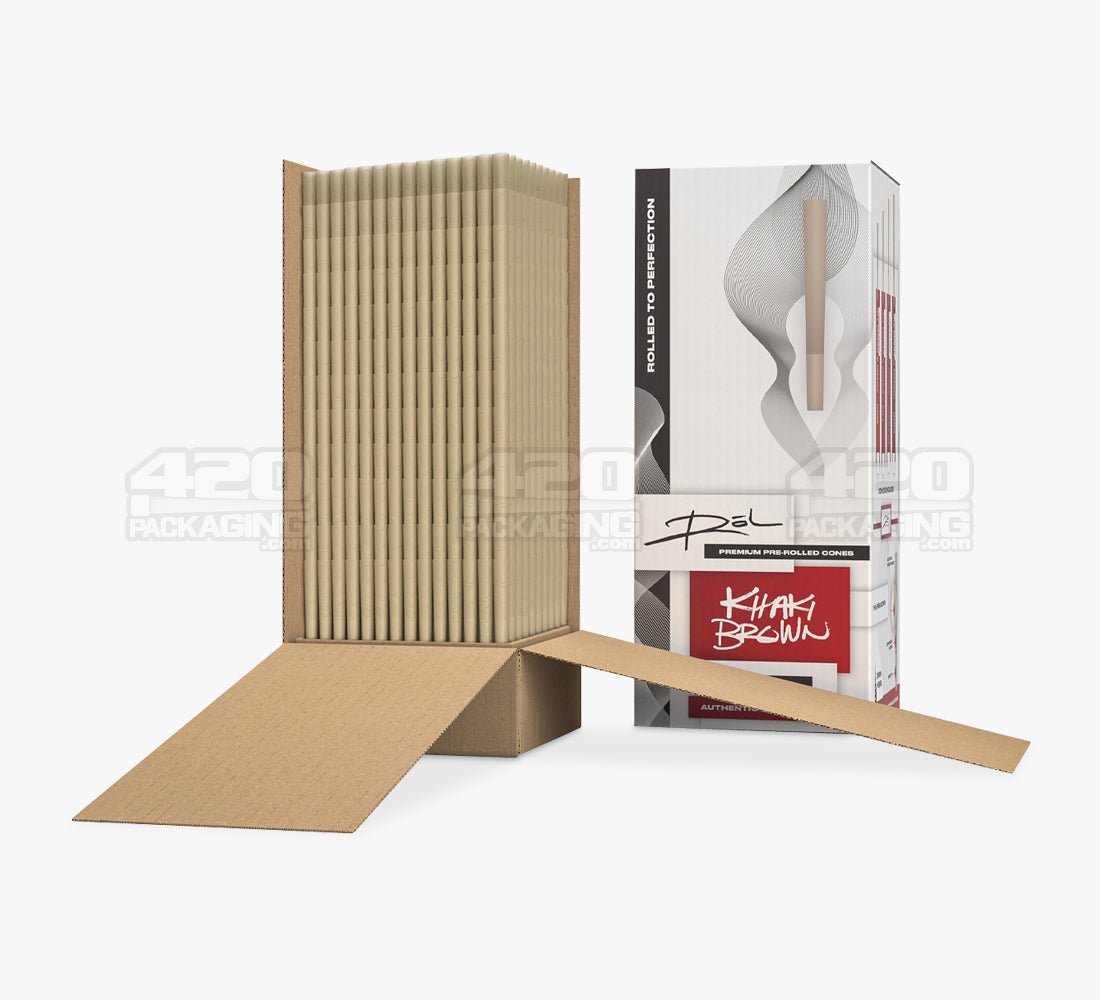ROL 98mm 98 Special Size Khaki Brown Paper Pre Rolled Cones w/ Filter Tip 800/Box - 4