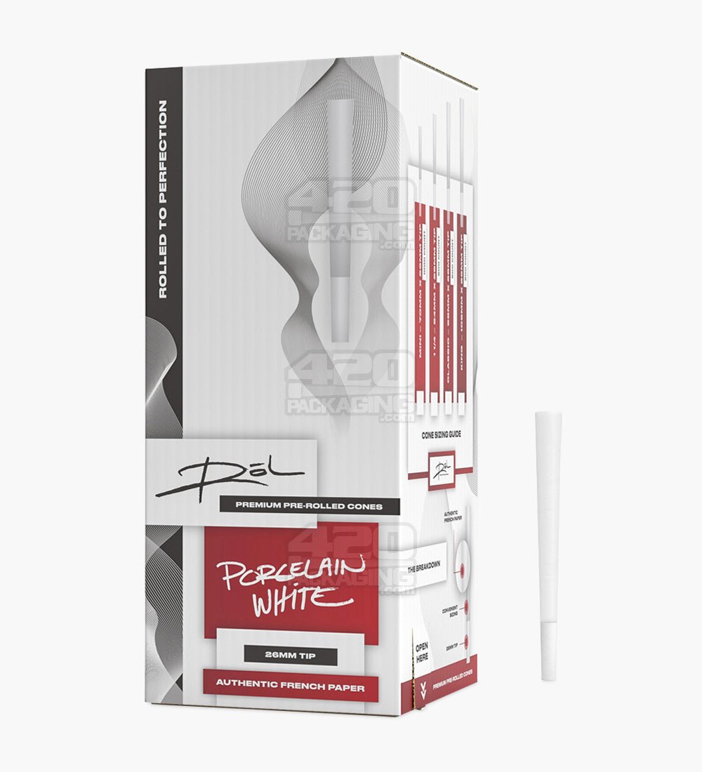 ROL 98mm 98 Special Size Porcelain White Paper Pre Rolled Cones w/ Filter Tip 800/Box - 1