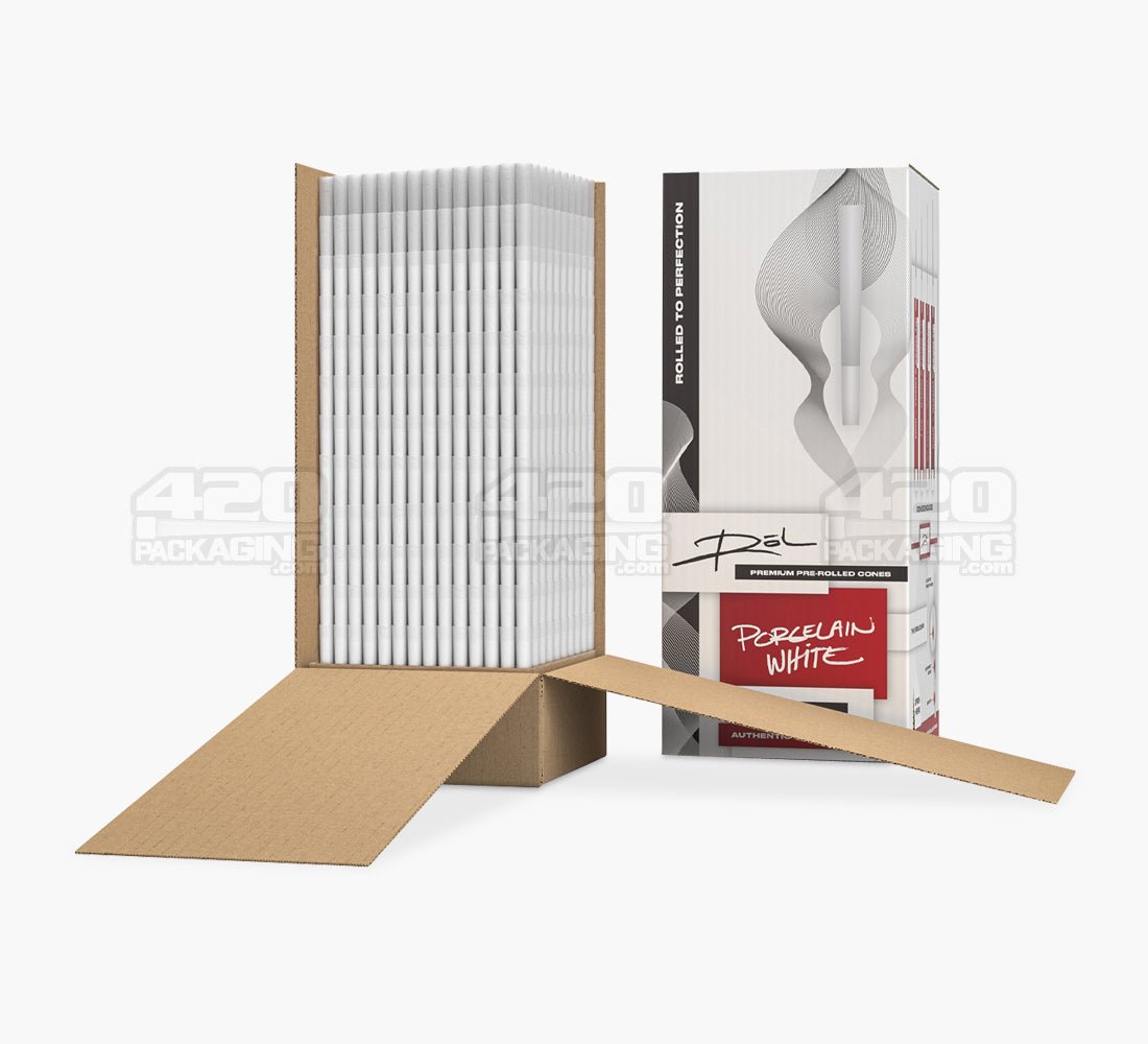 ROL 70mm Dog Walker Size Porcelain White Paper Pre Rolled Cones w/ Filter Tip 1000/Box - 4