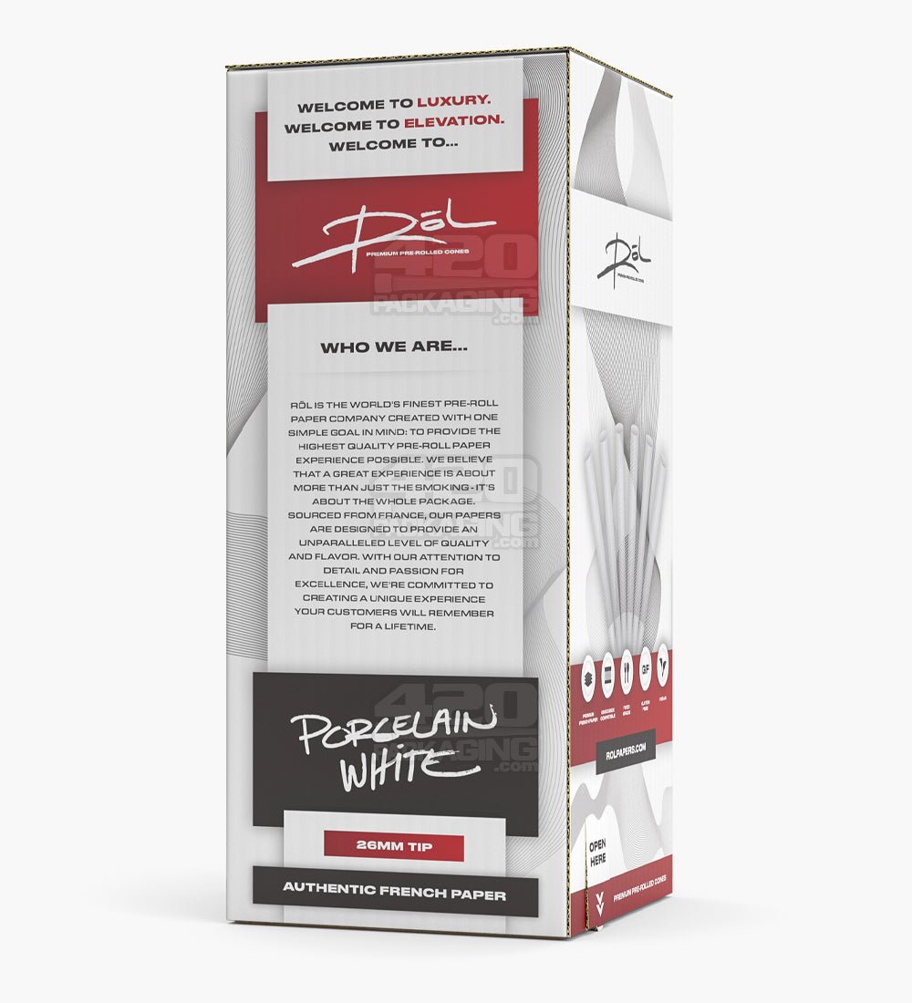 ROL 70mm Dog Walker Size Porcelain White Paper Pre Rolled Cones w/ Filter Tip 1000/Box - 3