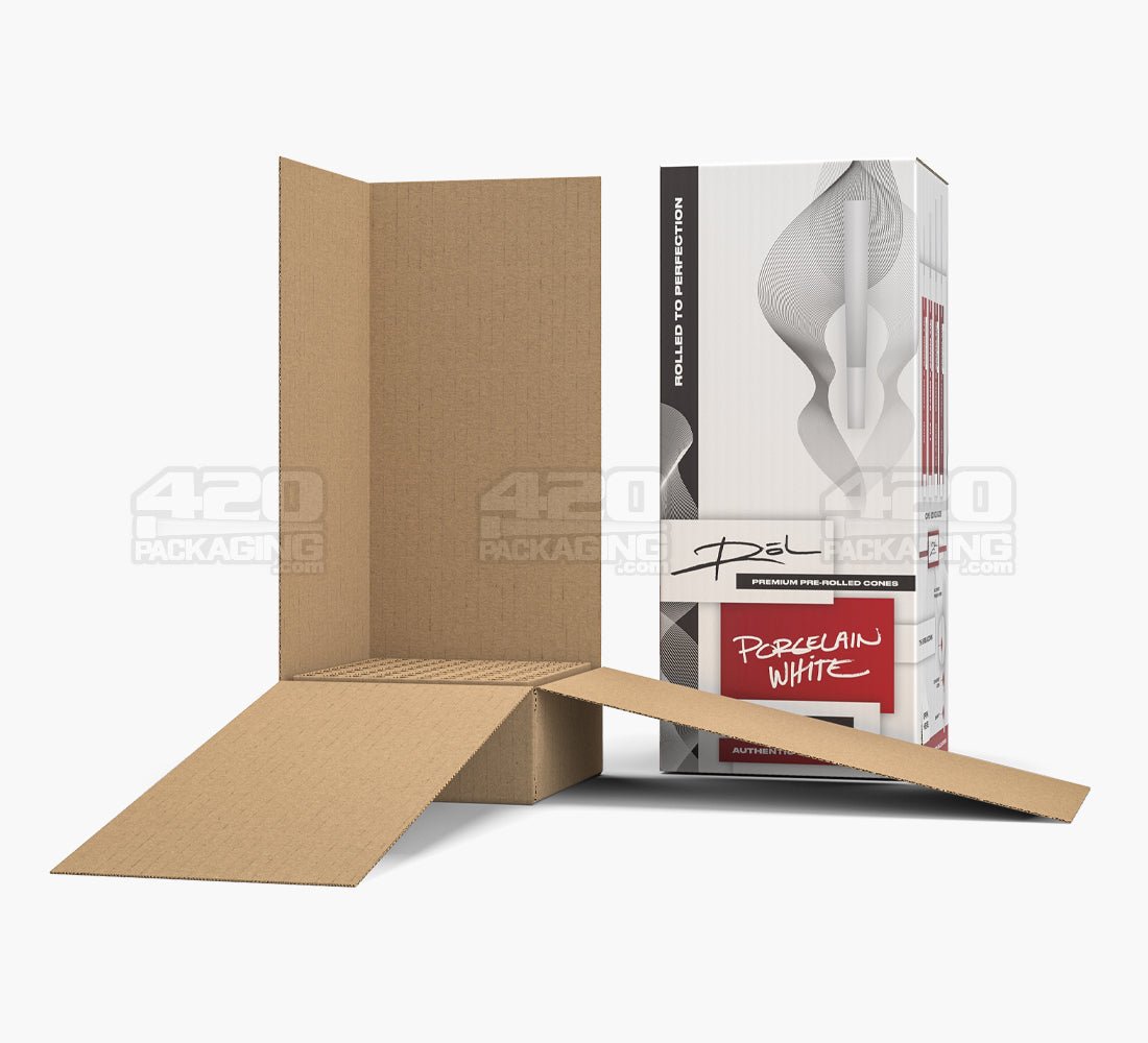 ROL 70mm Dog Walker Size Porcelain White Paper Pre Rolled Cones w/ Filter Tip 1000/Box - 8