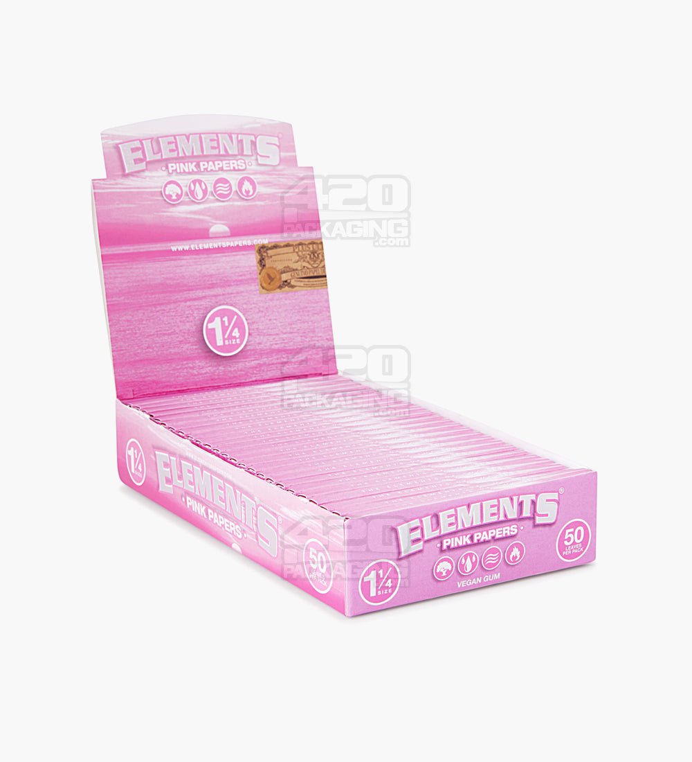Elements 83mm 1 1/4 Size Ultra Thin Pink Rice Rolling Papers 50/Box - 1