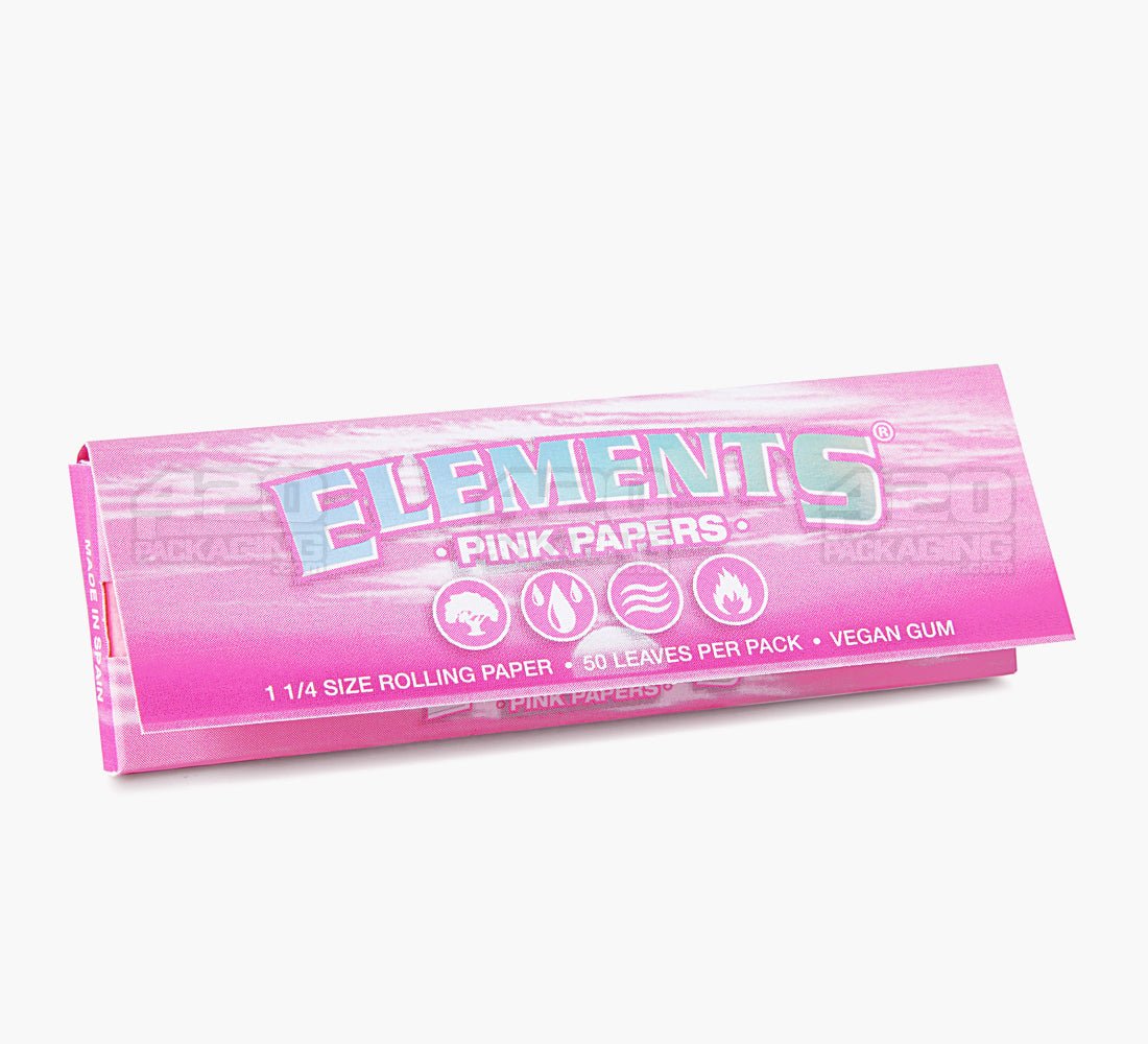 Elements 83mm 1 1/4 Size Ultra Thin Pink Rice Rolling Papers 50/Box - 2