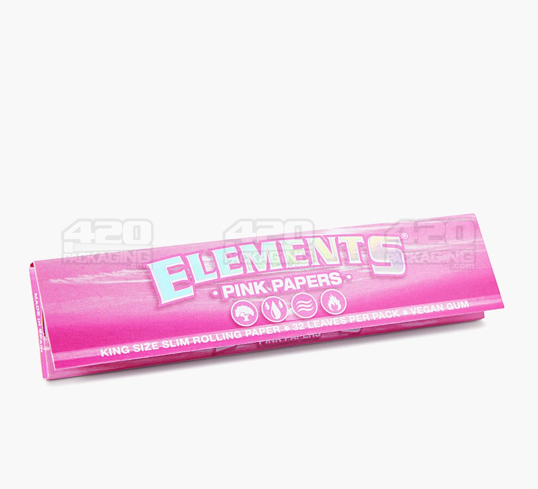 Elements 116mm King Size Slim Ultra Thin Pink Rice Rolling Papers 50/Box - 2