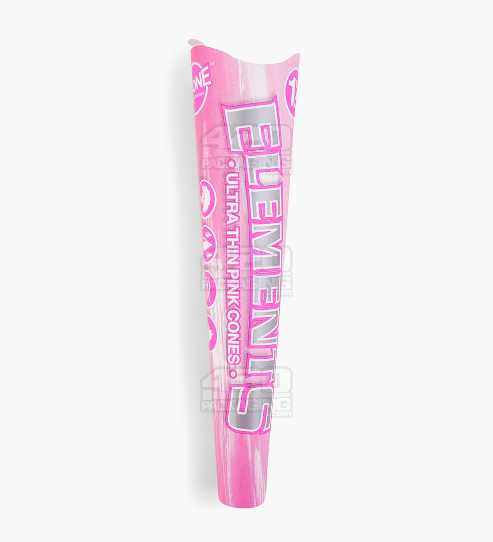 Elements 84mm 1 1/4 Size Ultra Thin Pink Rice Pre Rolled Cones 32/Box - 2