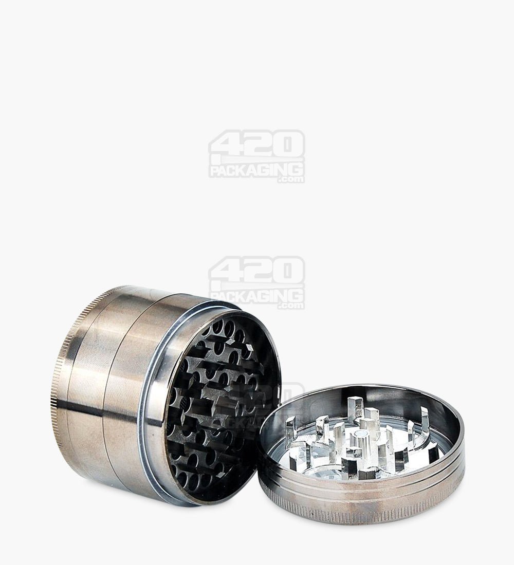 4 Piece 63mm Silver Chromium Crusher Magnetic Metal Grinder w/ Handle - 2