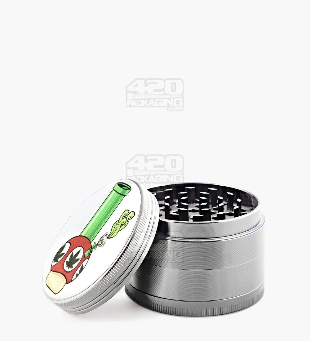 4 Piece 63mm Mushroom Design Silver Magnetic Metal Grinder w/ Catcher - 6