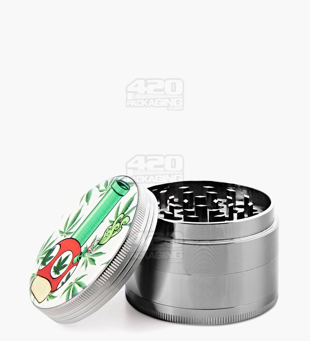 4 Piece 63mm Mushroom Design Silver Magnetic Metal Grinder w/ Catcher - 1