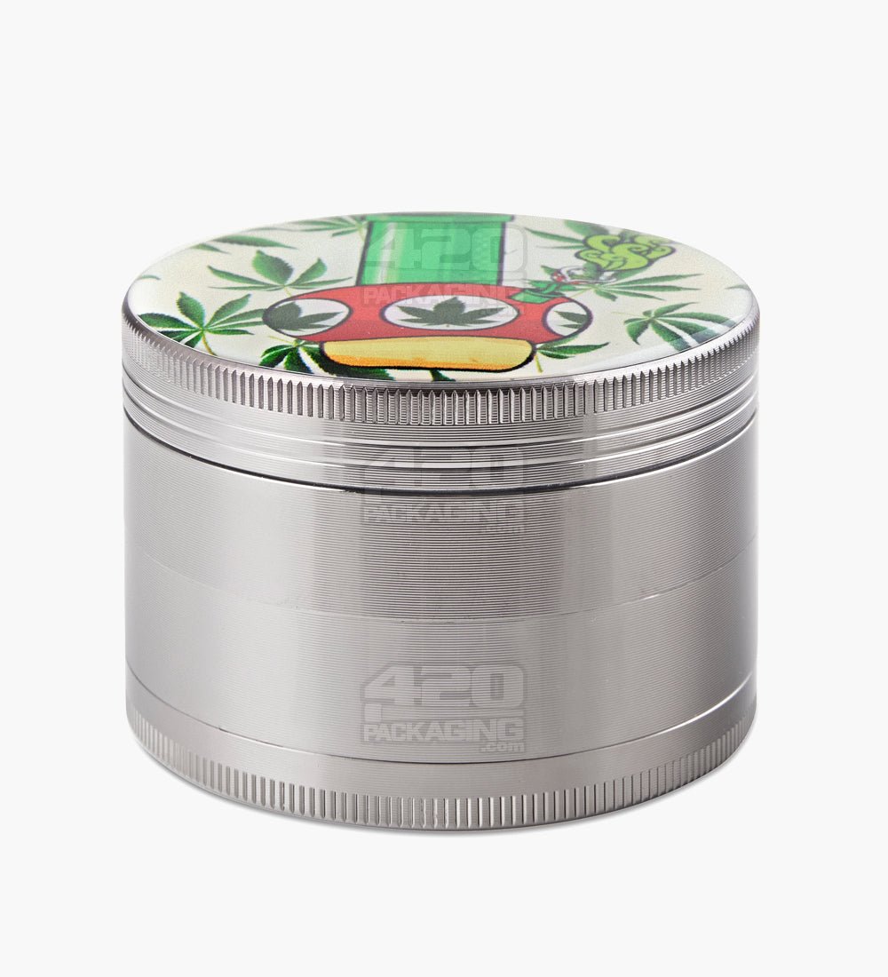 4 Piece 63mm Mushroom Design Silver Magnetic Metal Grinder w/ Catcher - 2