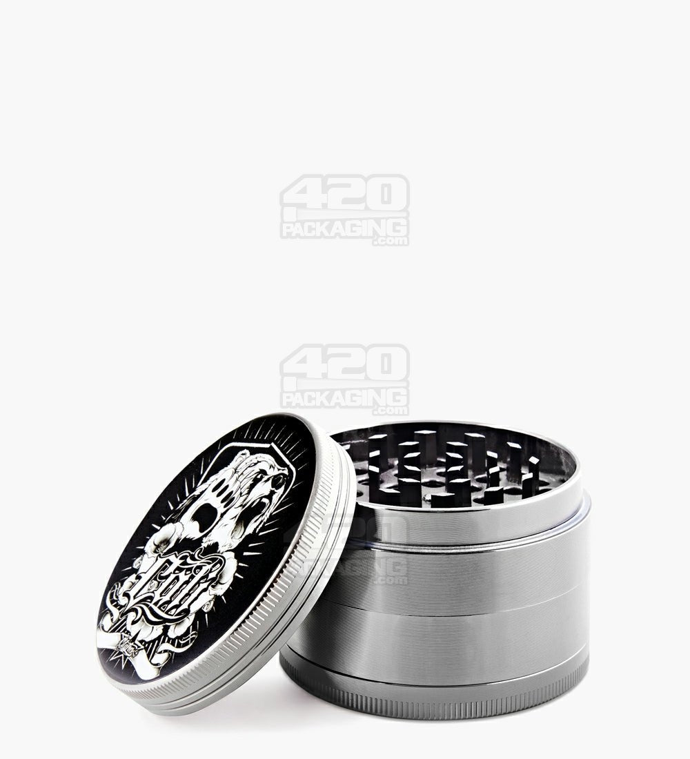 4 Piece 63mm Cali Bear Magnetic Metal Silver Grinder w/ Catcher - 1